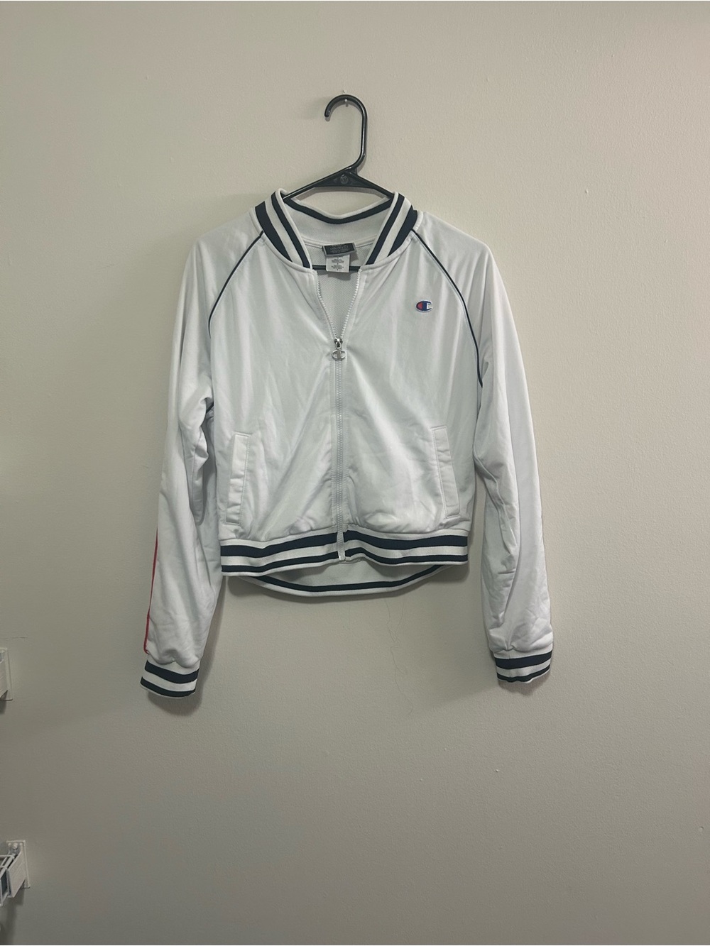 Champion White Varsity Jacket with Navy Trim
